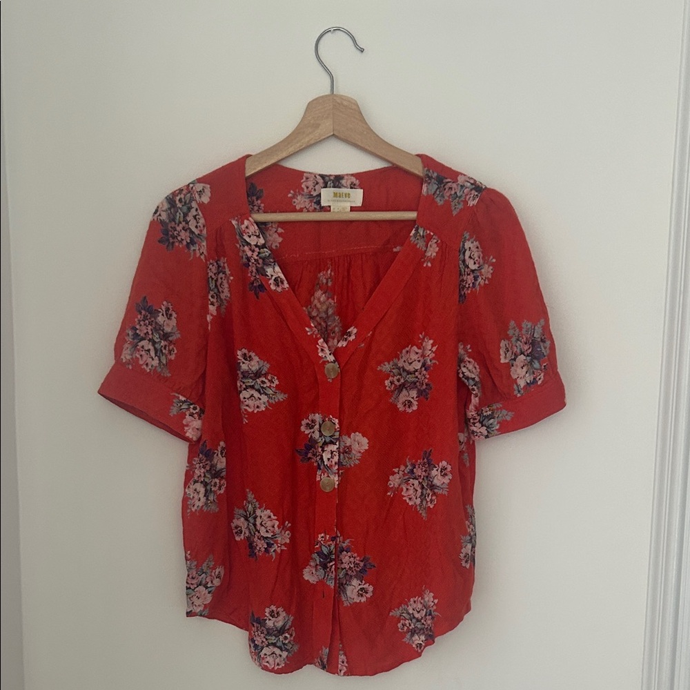 Anthropologie Red Floral Blouse